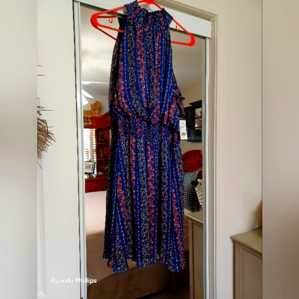 BCBG Red and Blue Halter Sundress Mini Length